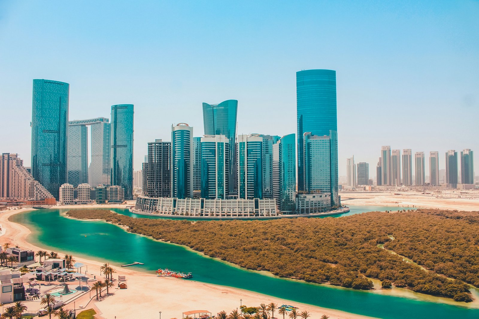 Aerial view of Abu Dhabi with mangroves