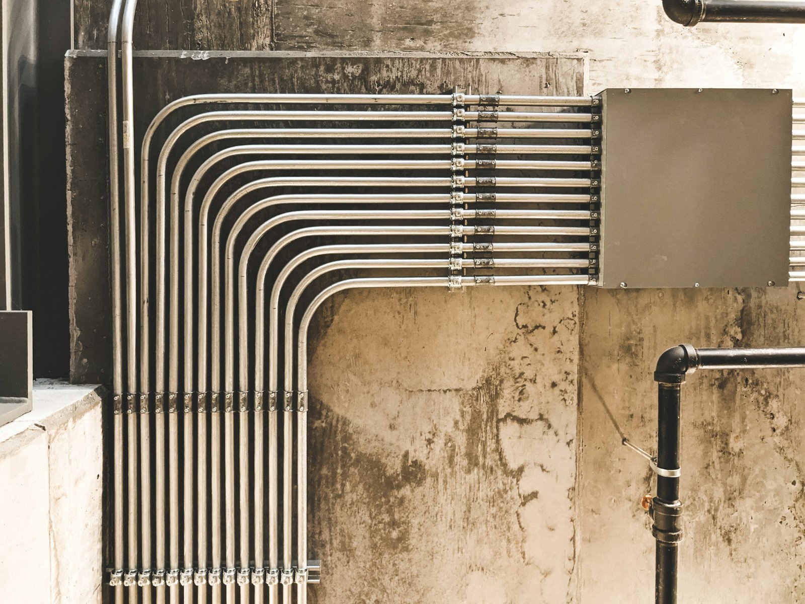 Conduit runs terminating into a service connection box