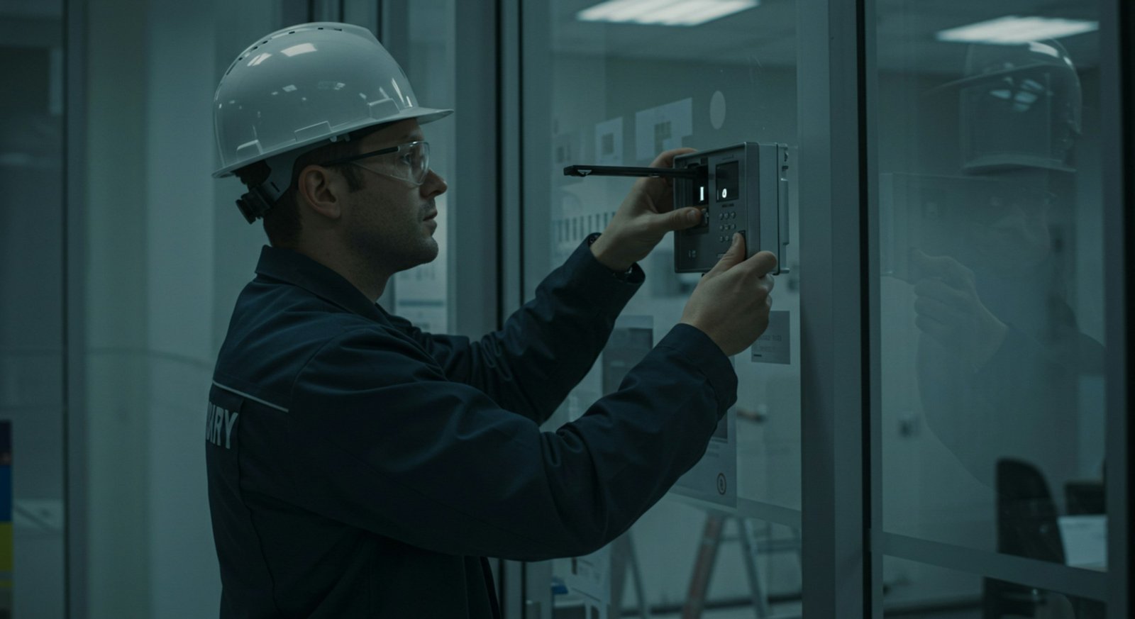 Engineer servicing a building control panel