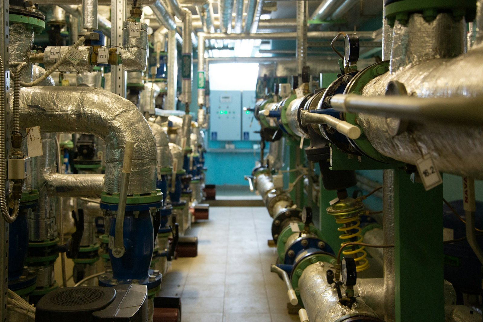 Central plant room with chilled water pipework